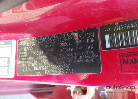 2016 Kia Forte Lx from USA, damaged, VIN KNAFK4A63G5492497